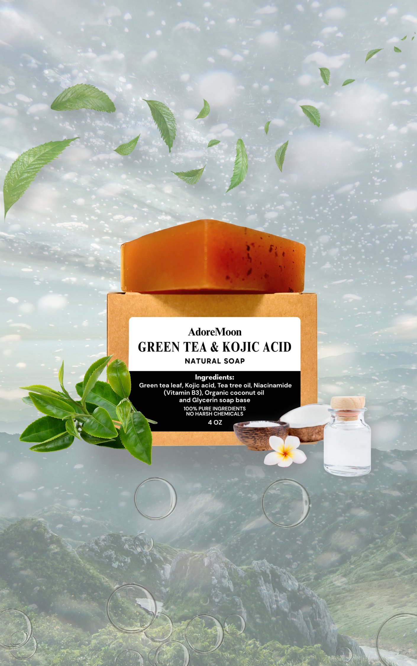 AdoreMoon Green Tea & Kojic Acid Natural Soap